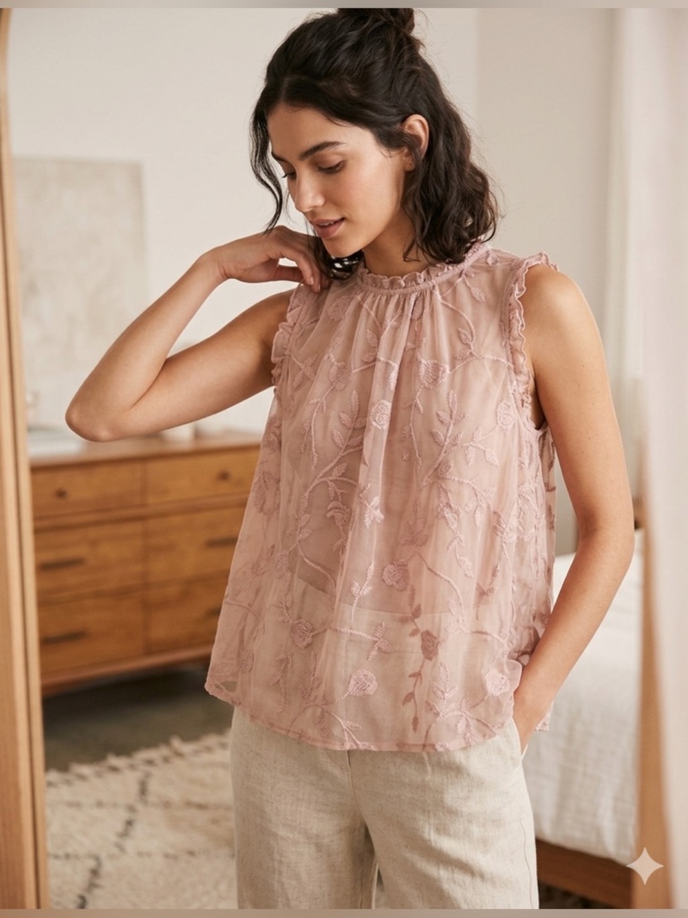 torrid Dusty Pink Embroidered Chiffon Sleeveless Camisole